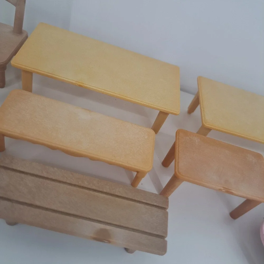 Calico Critters Sylvanian Families Furniture Lot Tables Chairs Bench Pink Yellow